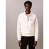 CALVIN KLEIN JEANS - Sweater - Beige - Katoen - Opstaande Kraag met Halve Rits