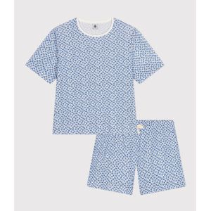 Pyjashort, korte mouwen en 1x1 rib PETIT BATEAU. Katoen materiaal. Maten XL. Blauw kleur