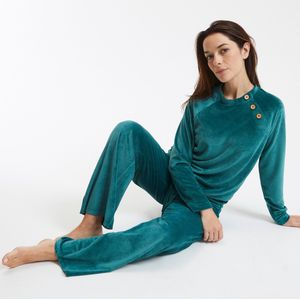 Pyjama in fluweel LA REDOUTE COLLECTIONS. Polyester materiaal. Maten 50/52 FR - 48/50 EU. Blauw kleur