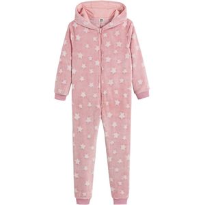 Onesie met kap en sterrenprint LA REDOUTE COLLECTIONS. Polyester materiaal. Maten 14 jaar - 156 cm. Roze kleur