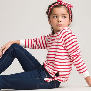 Gestreepte sweater met ronde hals LA REDOUTE COLLECTIONS. Katoen materiaal. Maten 8 jaar - 126 cm. Rood kleur