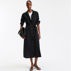 LA REDOUTE COLLECTIONS - Lange Jurk - Zwart - Viscose - Met Ceintuur en Maokraag