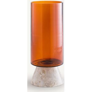 Trapani - Vaas - Amberkleurig Glas - Bruin Marmer