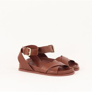 Sandalen met platte hak in leer IMSOUANE SESSUN. Leer materiaal. Maten 37. Kastanje kleur