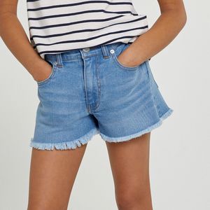 Short in jeans met franjes LA REDOUTE COLLECTIONS. Katoen materiaal. Maten 8 jaar - 126 cm. Blauw kleur