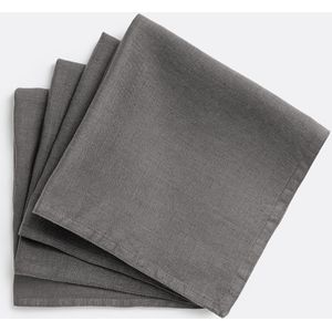 Victorine - Servetten - Houtskool - 100% Gewassen Linnen - Set van 4