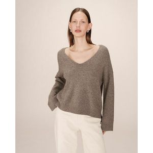 Trui - Kastanje - SALVADOR GRACE & MILA - V-hals - Lange Mouwen - Acryl
