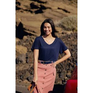 THANA LA PETITE ETOILE - T-shirt - Marineblauw - V-hals - Linnen en Viscose