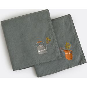 La Redoute Intérieurs - Lison - Servetten - Grijsgroen - Set van 2 - Gewassen Linnen