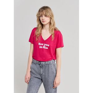 T-shirt met korte mouwen en V-hals IKKS. Linnen materiaal. Maten L. Rood kleur