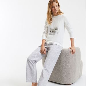 SO'HOME - Pyjamabroek - Wit - Katoen - Bedrukt Grijs/Wit