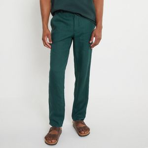 Rechte broek in linnen LA REDOUTE COLLECTIONS. Linnen materiaal. Maten 48 FR - 52 EU. Groen kleur