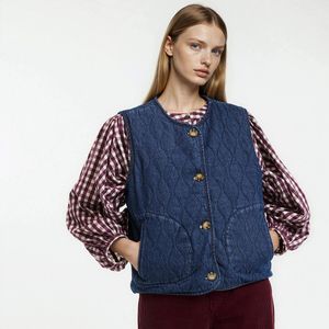 Omkeerbaar vest van gewatteerd denim LA REDOUTE COLLECTIONS. Katoen materiaal. Maten XS. Blauw kleur