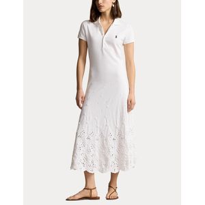 Wijd, uitlopende jurk met korte mouwen POLO RALPH LAUREN. Katoen materiaal. Maten XL. Wit kleur
