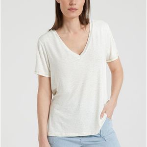 VILA - T-shirt - Ecru - Korte Mouwen - V-hals