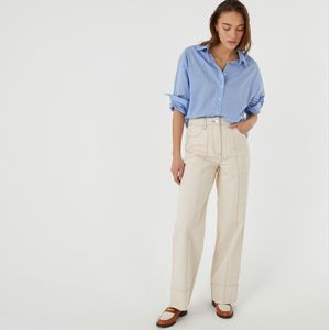 Wijde jeans met hoge taille LA REDOUTE COLLECTIONS. Denim materiaal. Maten 44 FR - 42 EU. Beige kleur