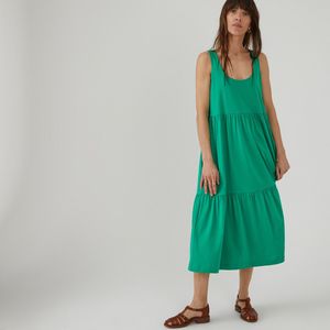 Wijd uitlopende jurk zonder mouwen, in jersey LA REDOUTE COLLECTIONS. Katoen materiaal. Maten XXL. Groen kleur