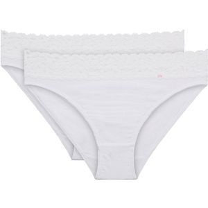 Set van 2 slips Coton Stretch Féminine DIM. Katoen materiaal. Maten 44/46 FR - 42/44 EU. Wit kleur