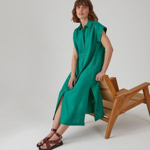 Lang hemdjurk in linnen, Signature LA REDOUTE COLLECTIONS. Linnen materiaal. Maten XXL. Groen kleur