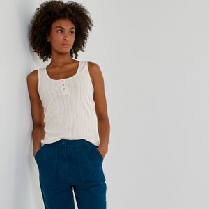 Hemdje met knooppatje, pointelle tricot LA REDOUTE COLLECTIONS. Katoen materiaal. Maten XXL. Beige kleur