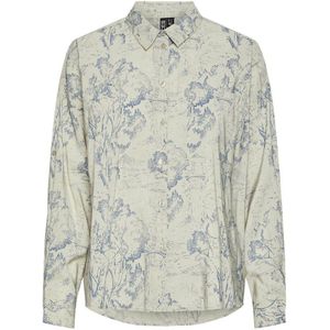 PIECES - Blouse - Beige/Ecru/Blauw - Viscose - Lange Mouwen