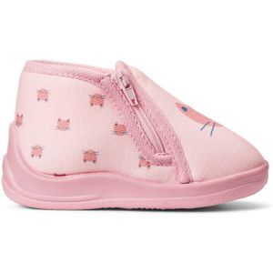 Pantoffels met rits, kattenprint LA REDOUTE COLLECTIONS. Polyester materiaal. Maten 25. Roze kleur