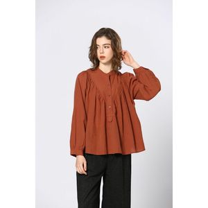 SEE U SOON - Blouse - Steenrood - Katoen - Maokraag en Knoopsluiting