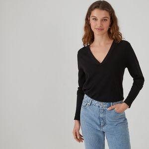 Basic trui, V-hals LA REDOUTE COLLECTIONS. Viscose materiaal. Maten L. Zwart kleur