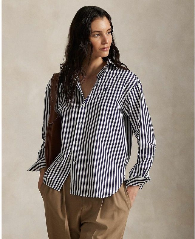 Polo Ralph Lauren - Blouse - Aubergine/Wit - Klassieke Blouse - Lange Mouw