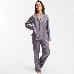 Pyjama in satijn, lange mouwen LA REDOUTE COLLECTIONS. Satijn materiaal. Maten 48 FR - 46 EU. Grijs kleur