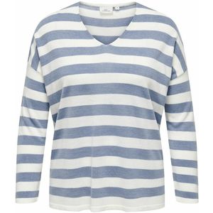 ONLY CARMAKOMA - Gestreepte Trui - Ecru/Blauw - Acryl
