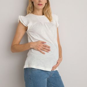 T-shirt voor zwangerschap, geborduurde volants details LA REDOUTE COLLECTIONS. Katoen materiaal. Maten S. Wit kleur