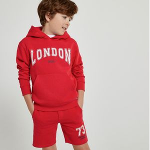 Hoodie in molton, motief in campus spirit LA REDOUTE COLLECTIONS. Geruwd molton materiaal. Maten 3 jaar - 94 cm. Rood kleur