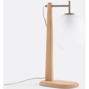 Navida - Tafellamp - Eik - Mat Glas - Ronde Lampenkap