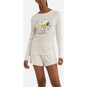 SNOOPY - Geribde Pyjashort - Beige - Katoen