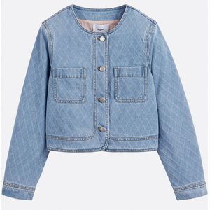 SUNCOO - DELYA - Kort Jacquard Jeansvest - Blauw - Denim Materiaal