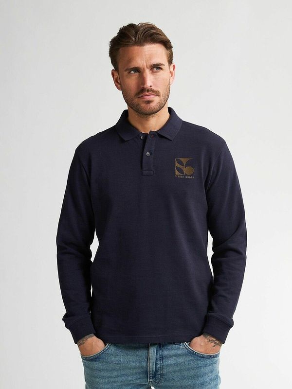 Poloshirt met lange mouwen, logo op de borst PETROL INDUSTRIES. Katoen materiaal. Maten L. Blauw kleur