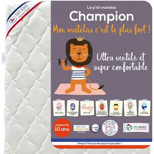 Baby matras Champion P'TIT ALBATROS.  materiaal. Maten 60 x 120 cm. Wit kleur