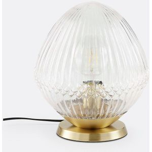 Ari - Tafellamp - Messing en Geribbeld Glas - E27 Fitting - Ø26 x H30 cm