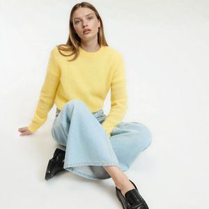 LA REDOUTE COLLECTIONS - Gebreide Trui - Lichtgeel - Ronde Hals - Alpaca Materiaal