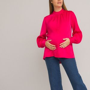 Zwangerschapsblouse opstaande kraag, lange mouwen LA REDOUTE COLLECTIONS. Polyester materiaal. Maten 36 FR - 34 EU. Roze kleur