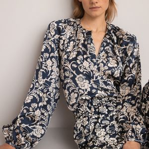 Los hemd met Maokraag, bloemenprint LA REDOUTE COLLECTIONS. Polyester materiaal. Maten 34 FR - 32 EU. Blauw kleur