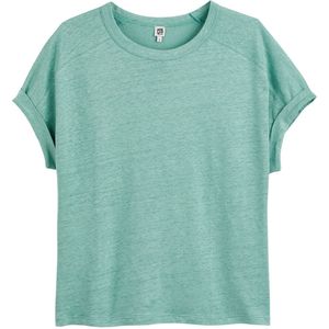T-shirt met ronde hals in linnen LA REDOUTE COLLECTIONS. Linnen materiaal. Maten L. Groen kleur