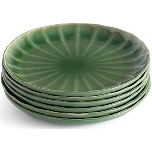 Set van 6 platte borden in reactief aardewerk, Yona LA REDOUTE INTERIEURS. Zandsteen materiaal. Maten één maat. Groen kleur