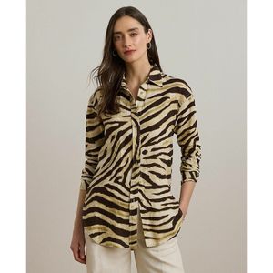 LAUREN RALPH LAUREN - Linnen Overhemd - Beige/Kastanje - Grafisch Zebrapatroon