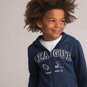 Zip-up hoodie in molton met print LA REDOUTE COLLECTIONS. Katoen materiaal. Maten 7 jaar - 120 cm. Blauw kleur