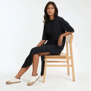 LA REDOUTE COLLECTIONS - Lange Jurk - Zwart - Katoen - Knoopsluiting op de Schouder