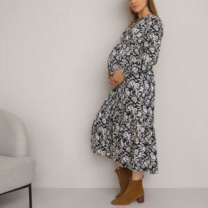 LA REDOUTE COLLECTIONS - Maxi Zwangerschapsjurk - Blauw - Polyester - Bloemenprint