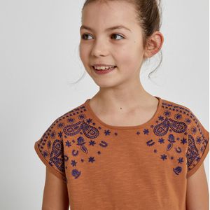 T-shirt met korte mouwen en geborduurd motief LA REDOUTE COLLECTIONS. Katoen materiaal. Maten 12 jaar - 150 cm. Geel kleur