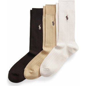 POLO RALPH LAUREN - Set van 3 Paar Geribde Kousen - Beige - Katoen